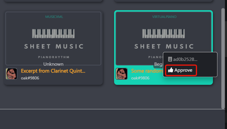 Sheet Music - Context Menu approve/disapprove