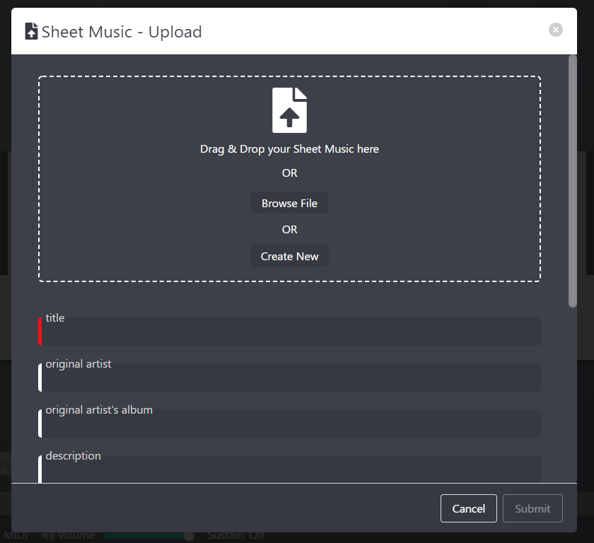 Sheet Music Upload Modal